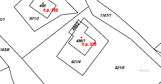 Chvalčov 325 na parcele st. 486/1 v KÚ Chvalčov, Katastrální mapa
