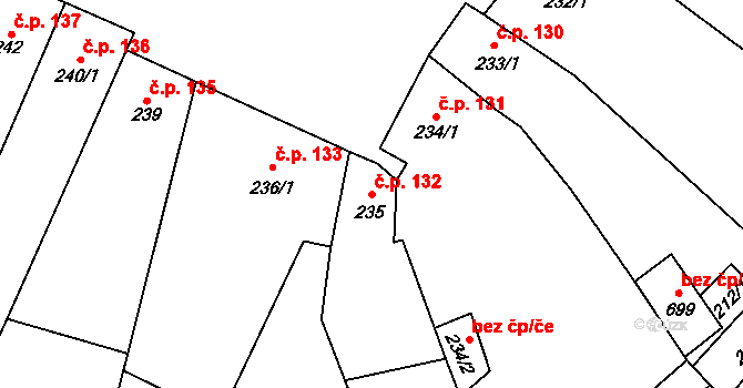 Třebenice 132 na parcele st. 235 v KÚ Třebenice, Katastrální mapa