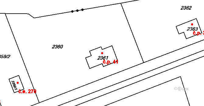 Strkov 41, Planá nad Lužnicí na parcele st. 2361 v KÚ Planá nad Lužnicí, Katastrální mapa