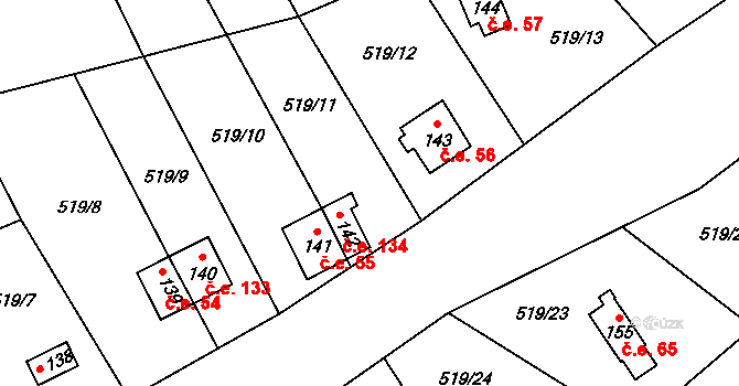 Samechov 134, Chocerady na parcele st. 142 v KÚ Samechov, Katastrální mapa