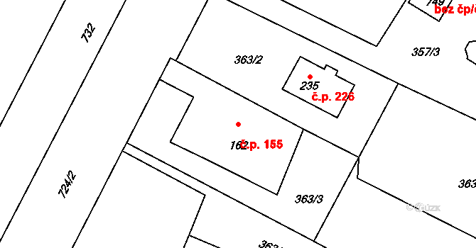 Přední Ptákovice 155, Strakonice na parcele st. 162 v KÚ Přední Ptákovice, Katastrální mapa