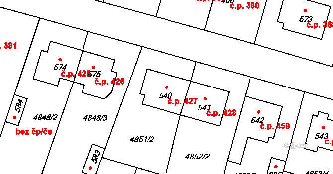 Mohelno 427 na parcele st. 540 v KÚ Mohelno, Katastrální mapa