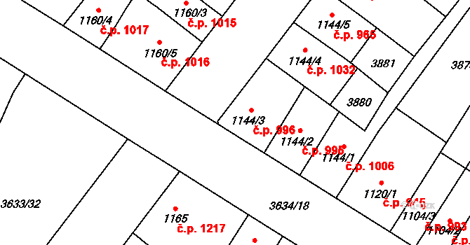 Břeclav 996 na parcele st. 1144/3 v KÚ Břeclav, Katastrální mapa