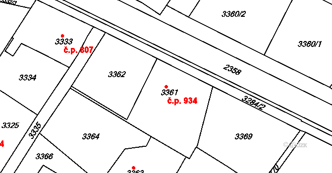 Smržovka 934 na parcele st. 3361 v KÚ Smržovka, Katastrální mapa