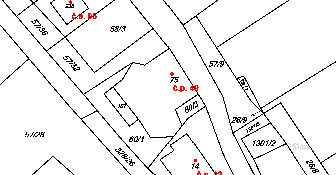 Lhota 49, Mladošovice na parcele st. 75 v KÚ Lhota u Vlachnovic, Katastrální mapa