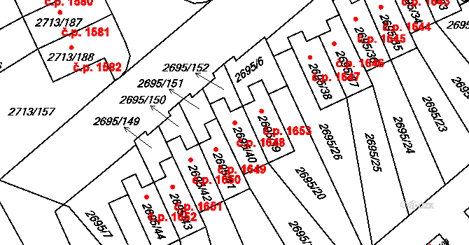 Pelhřimov 1648 na parcele st. 2695/40 v KÚ Pelhřimov, Katastrální mapa