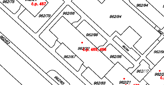 Frýdek 468,469, Frýdek-Místek na parcele st. 962/22 v KÚ Frýdek, Katastrální mapa
