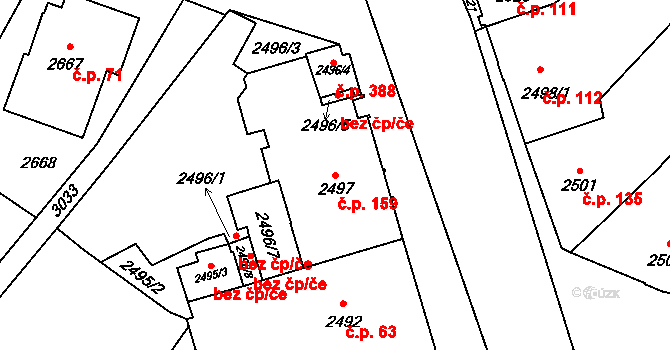Sviadnov 159 na parcele st. 2497 v KÚ Sviadnov, Katastrální mapa