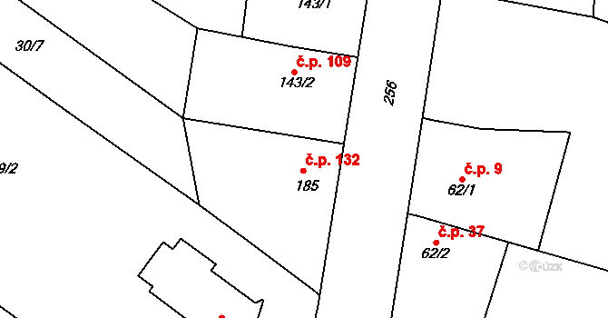 Nasobůrky 132, Litovel na parcele st. 185 v KÚ Nasobůrky, Katastrální mapa