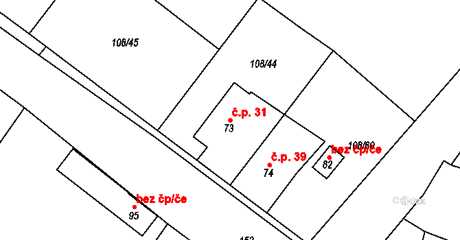 Barchůvek 31, Měník na parcele st. 73 v KÚ Barchůvek, Katastrální mapa
