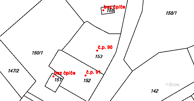 Vinec 90 na parcele st. 153 v KÚ Vinec, Katastrální mapa