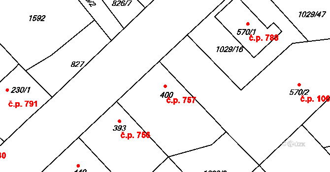 Bakov nad Jizerou 757 na parcele st. 400 v KÚ Bakov nad Jizerou, Katastrální mapa
