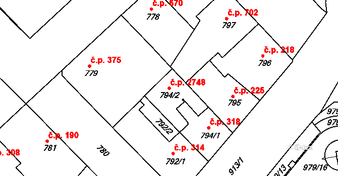 Žižkov 2748, Praha na parcele st. 794/2 v KÚ Žižkov, Katastrální mapa