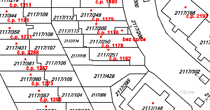 Chodov 1182, Praha na parcele st. 2117/251 v KÚ Chodov, Katastrální mapa