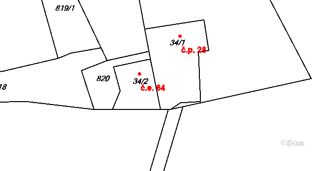 Chramosty 64, Dublovice na parcele st. 34/2 v KÚ Chramosty, Katastrální mapa