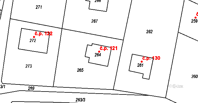 Lhota u Příbramě 121 na parcele st. 264 v KÚ Lhota u Příbramě, Katastrální mapa