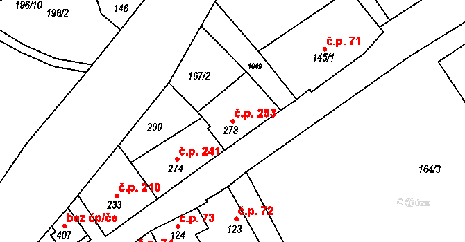 Nový Knín 253 na parcele st. 273 v KÚ Nový Knín, Katastrální mapa