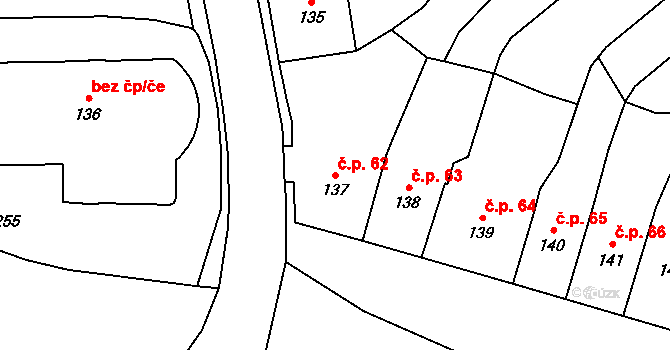 Pilníkov 62 na parcele st. 137 v KÚ Pilníkov I, Katastrální mapa
