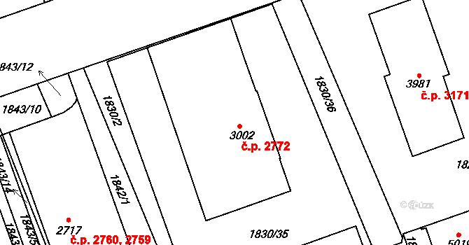 Hodonín 2772 na parcele st. 3002 v KÚ Hodonín, Katastrální mapa