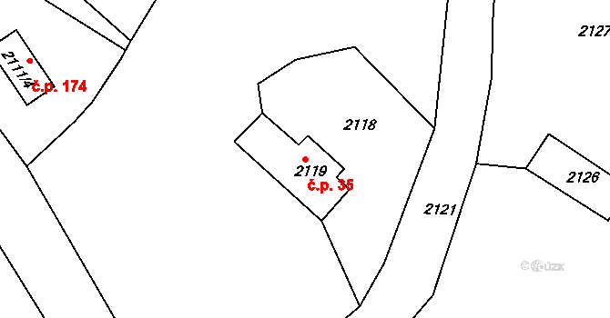 Liberec XVI-Nový Harcov 35, Liberec na parcele st. 2119 v KÚ Starý Harcov, Katastrální mapa