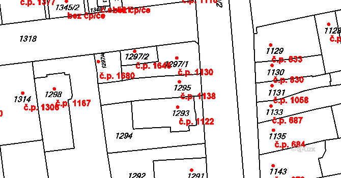 Šlapanice 1138 na parcele st. 1295 v KÚ Šlapanice u Brna, Katastrální mapa
