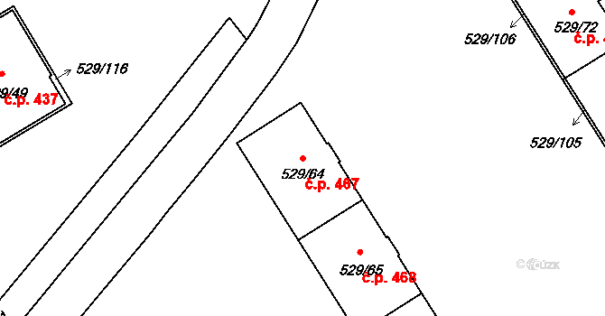 Ráj 467, Karviná na parcele st. 529/64 v KÚ Ráj, Katastrální mapa