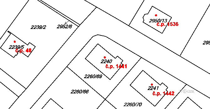 Rumburk 1 1441, Rumburk na parcele st. 2240 v KÚ Rumburk, Katastrální mapa