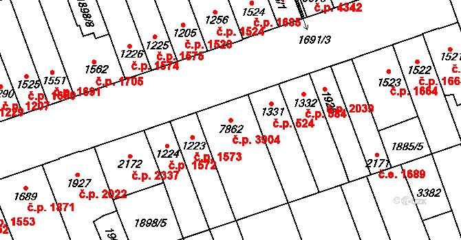 Hodonín 3904 na parcele st. 7862 v KÚ Hodonín, Katastrální mapa