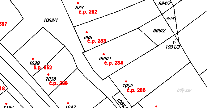 Šardice 284 na parcele st. 996/1 v KÚ Šardice, Katastrální mapa