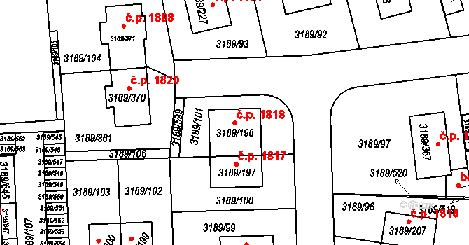 Roztoky 1818 na parcele st. 3189/198 v KÚ Žalov, Katastrální mapa