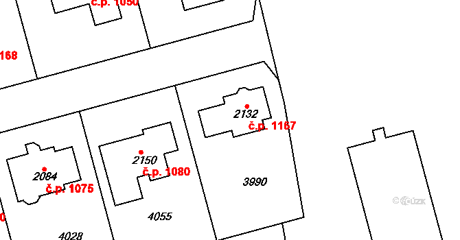 Dobřany 1167 na parcele st. 2132 v KÚ Dobřany, Katastrální mapa