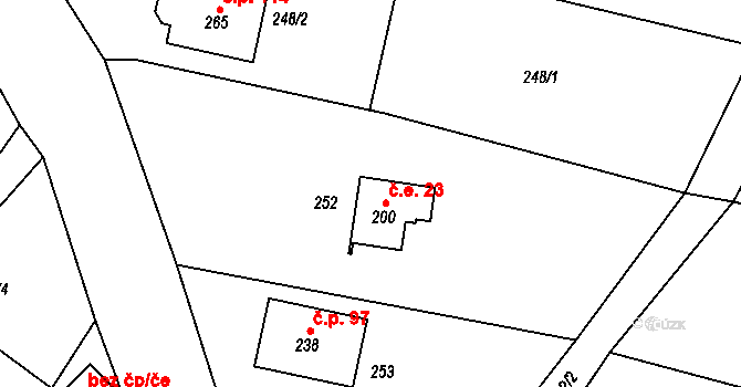 Teplýšovice 23 na parcele st. 200 v KÚ Teplýšovice, Katastrální mapa