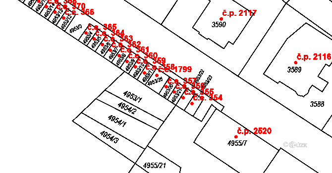 Znojmo 357 na parcele st. 4953/20 v KÚ Znojmo-město, Katastrální mapa