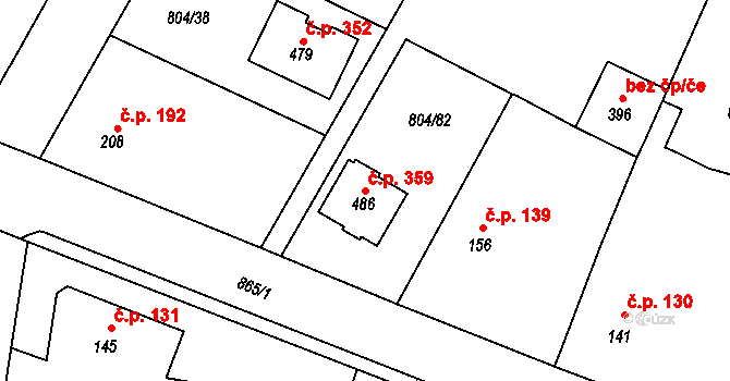 Ostřešany 359 na parcele st. 486 v KÚ Ostřešany, Katastrální mapa