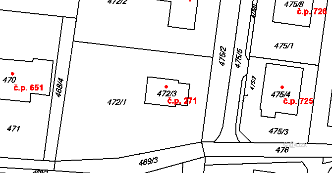 Skřečoň 271, Bohumín na parcele st. 472/3 v KÚ Skřečoň, Katastrální mapa
