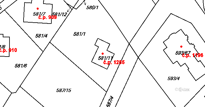 Liberec XIV-Ruprechtice 1285, Liberec na parcele st. 581/11 v KÚ Ruprechtice, Katastrální mapa