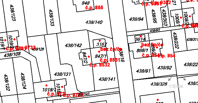 Otrokovice 8531 na parcele st. 847/1 v KÚ Otrokovice, Katastrální mapa