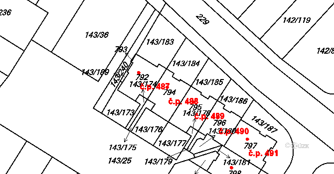Strančice 488 na parcele st. 794 v KÚ Strančice, Katastrální mapa