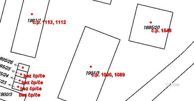 Benešov 1089,1090 na parcele st. 1901/3 v KÚ Benešov u Prahy, Katastrální mapa