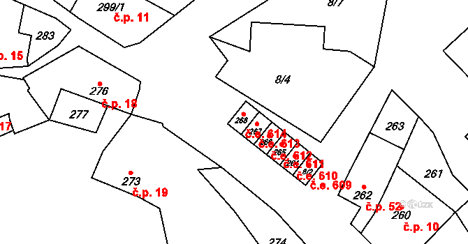 Čučice 614 na parcele st. 268 v KÚ Čučice, Katastrální mapa
