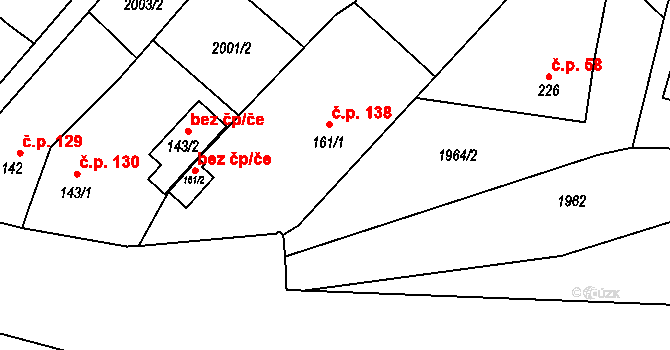 Bohdalov 138 na parcele st. 161/1 v KÚ Bohdalov, Katastrální mapa