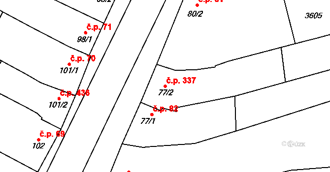 Tlumačov 337 na parcele st. 77/2 v KÚ Tlumačov na Moravě, Katastrální mapa