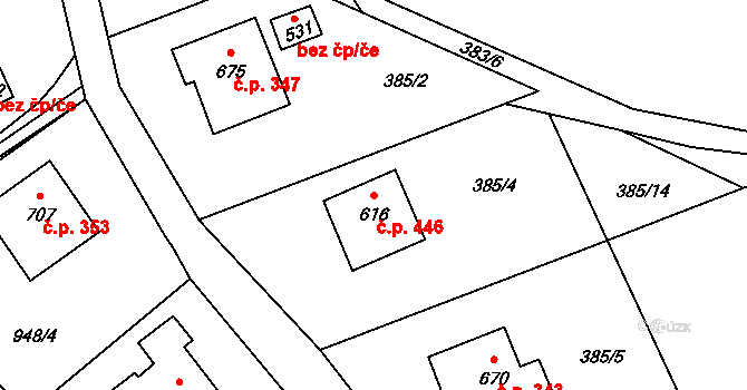 Kudlov 446, Zlín na parcele st. 616 v KÚ Kudlov, Katastrální mapa