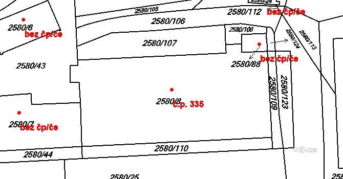 Dolní Suchá 335, Havířov na parcele st. 2580/8 v KÚ Dolní Suchá, Katastrální mapa