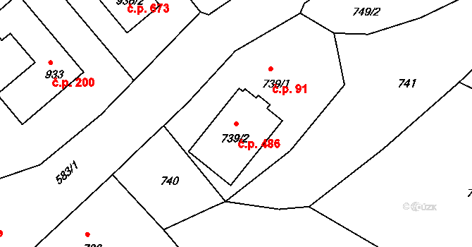 Štípa 486, Zlín na parcele st. 739/2 v KÚ Štípa, Katastrální mapa
