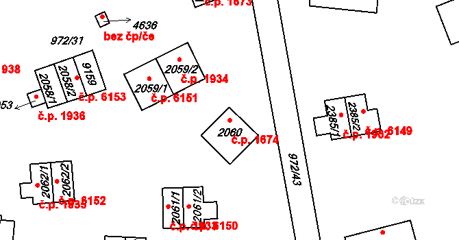 Zlín 1674 na parcele st. 2060 v KÚ Zlín, Katastrální mapa