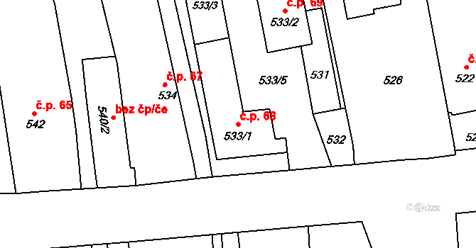 Píšť 68 na parcele st. 533/1 v KÚ Píšť, Katastrální mapa