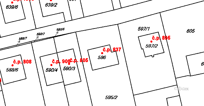 Kylešovice 837, Opava na parcele st. 596 v KÚ Kylešovice, Katastrální mapa