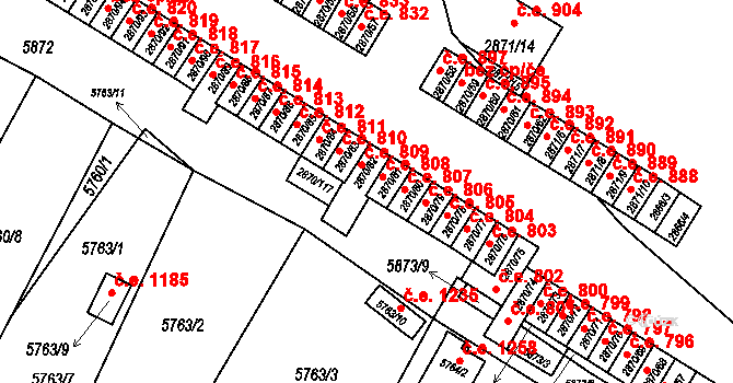 Velké Meziříčí 809 na parcele st. 2870/82 v KÚ Velké Meziříčí, Katastrální mapa
