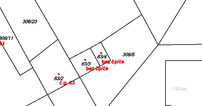 Žatec 47059796 na parcele st. 63/4 v KÚ Radíčeves, Katastrální mapa